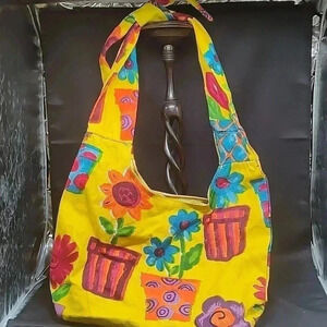 Sun and Sand colorful flower pot shoulder bag with matching scarf